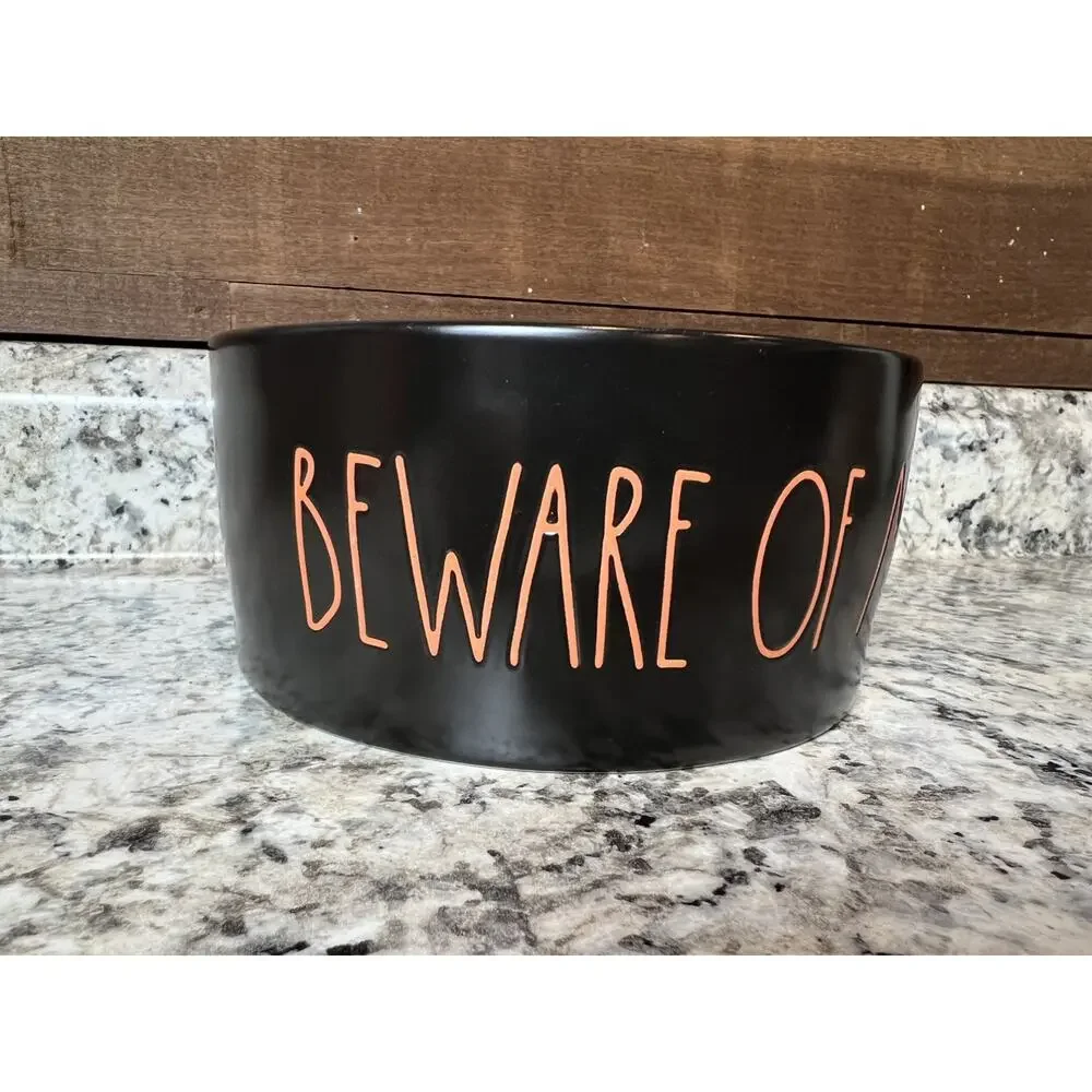 6” Rae Dunn Halloween BEWARE OF ME! Spooky Ceramic Dog Food Water Bowl Dish